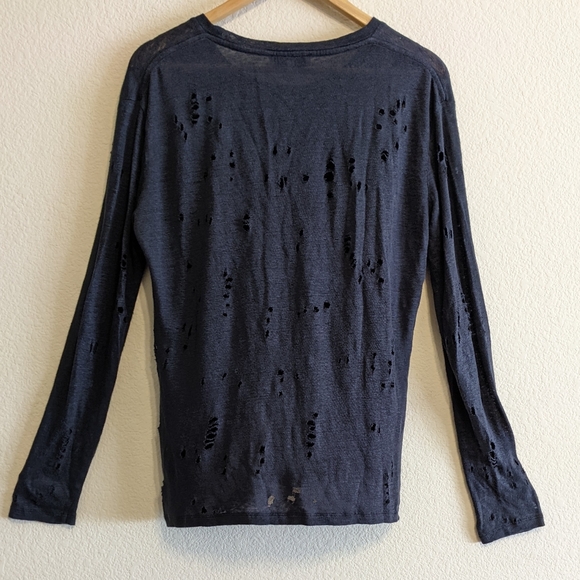 IRO Marvina Long Sleeve Distressed Linen Tee Navy Size 38(Medium) 100% Linen EUC - Picture 5 of 8